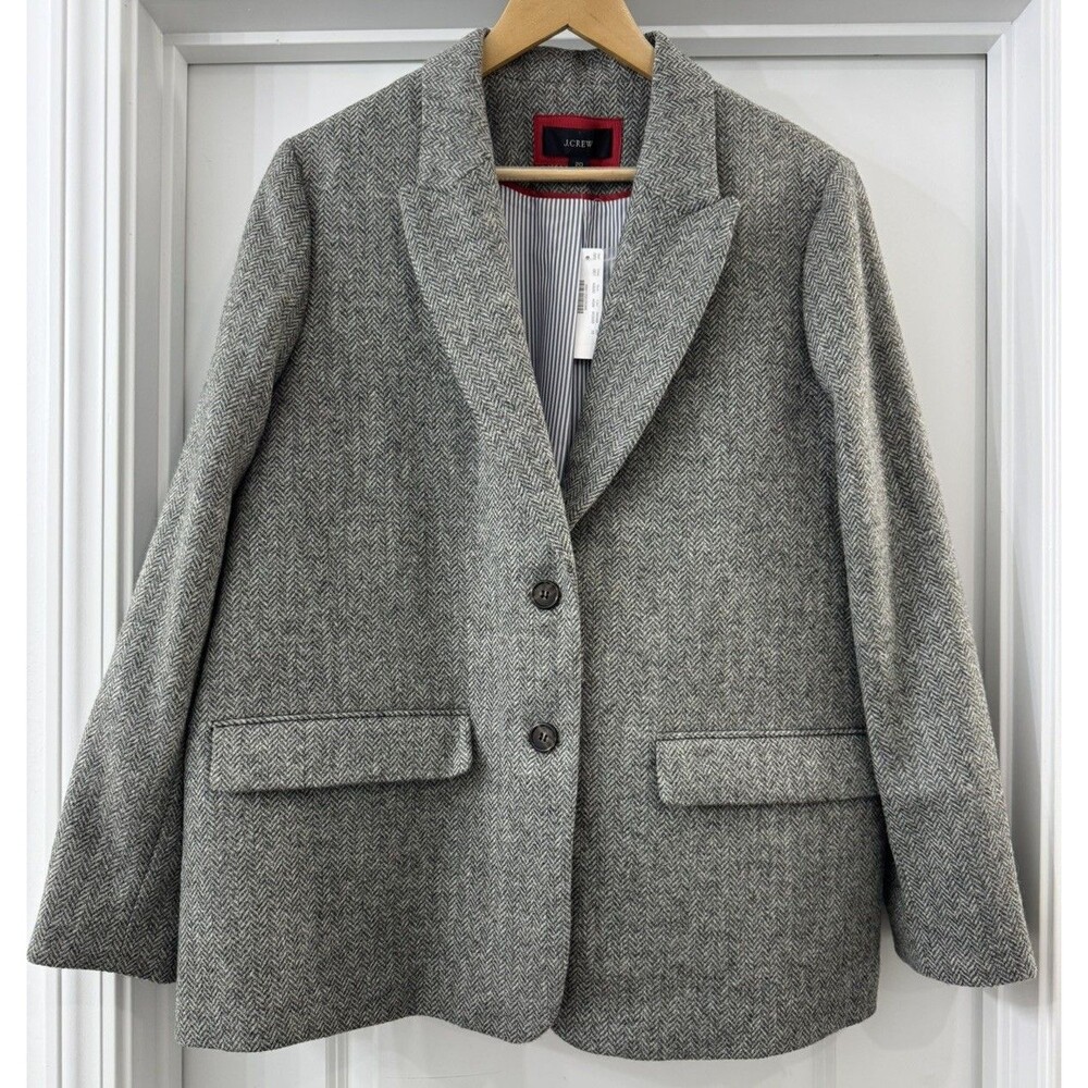 NWT  J Crew Tweed Sommerset Herringbone Grey English Wool 2 Button Blazer Sz 20